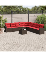 Salon de jardin 10 pcs avec coussins marron résine tressée | Mobilier & Déco