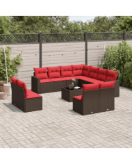 Salon de jardin avec coussins 12 pcs marron résine tressée | Mobilier & Déco