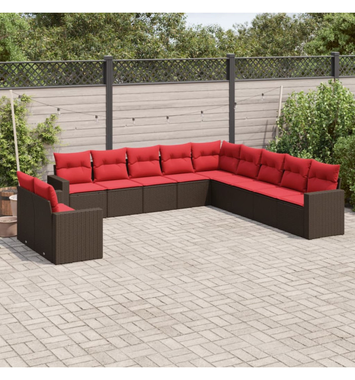 Salon de jardin et coussins 11 pcs marron résine tressée | Mobilier & Déco