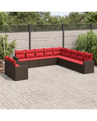 Salon de jardin et coussins 11 pcs marron résine tressée | Mobilier & Déco
