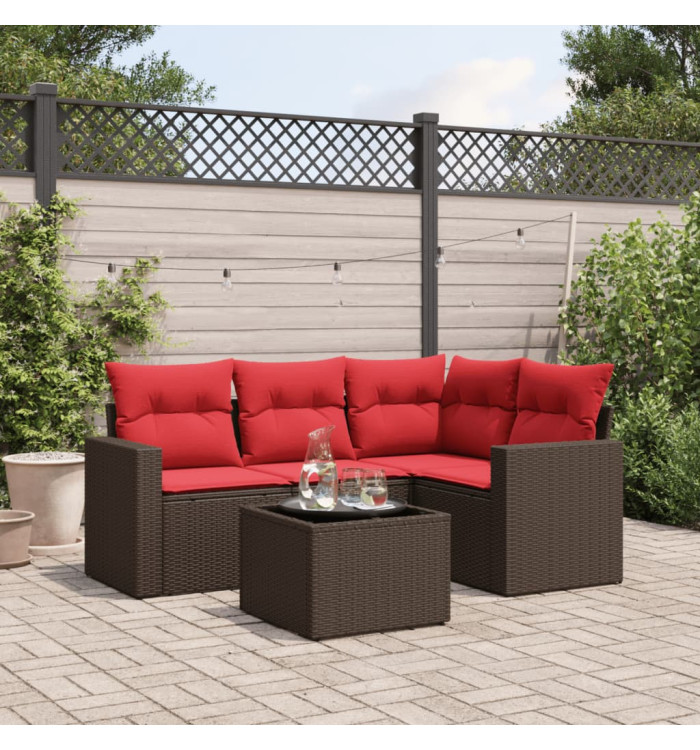 Salon de jardin avec coussins 5 pcs marron résine tressée | Mobilier & Déco