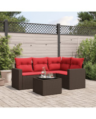 Salon de jardin avec coussins 5 pcs marron résine tressée | Mobilier & Déco
