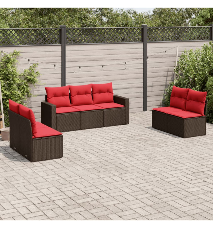 Salon de jardin avec coussins 7 pcs marron résine tressée | Mobilier & Déco