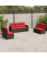 Salon de jardin avec coussins 7 pcs marron résine tressée | Mobilier & Déco
