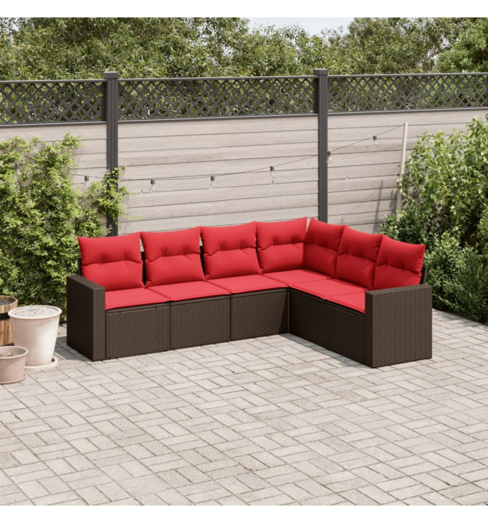 Salon de jardin 6 pcs avec coussins marron résine tressée | Mobilier & Déco