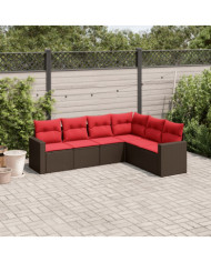 Salon de jardin 6 pcs avec coussins marron résine tressée | Mobilier & Déco