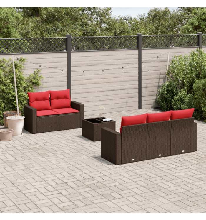 Salon de jardin 6 pcs avec coussins marron résine tressée | Mobilier & Déco