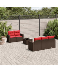 Salon de jardin 6 pcs avec coussins marron résine tressée | Mobilier & Déco