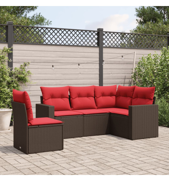 Salon de jardin avec coussins 5 pcs marron résine tressée | Mobilier & Déco