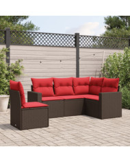 Salon de jardin avec coussins 5 pcs marron résine tressée | Mobilier & Déco