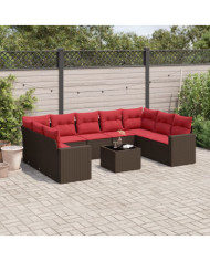 Salon de jardin 10 pcs avec coussins marron résine tressée | Mobilier & Déco