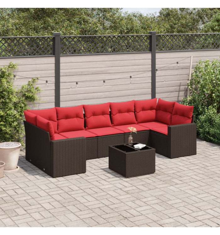 Salon de jardin 8 pcs avec coussins marron résine tressée | Mobilier & Déco