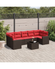 Salon de jardin 8 pcs avec coussins marron résine tressée | Mobilier & Déco