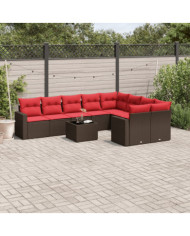 Salon de jardin 10 pcs avec coussins marron résine tressée | Mobilier & Déco