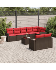 Salon de jardin avec coussins 9 pcs marron résine tressée | Mobilier & Déco