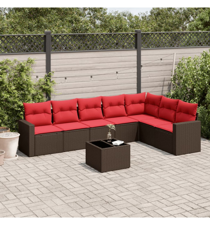 Salon de jardin 8 pcs avec coussins marron résine tressée | Mobilier & Déco