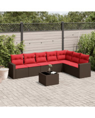 Salon de jardin 8 pcs avec coussins marron résine tressée | Mobilier & Déco