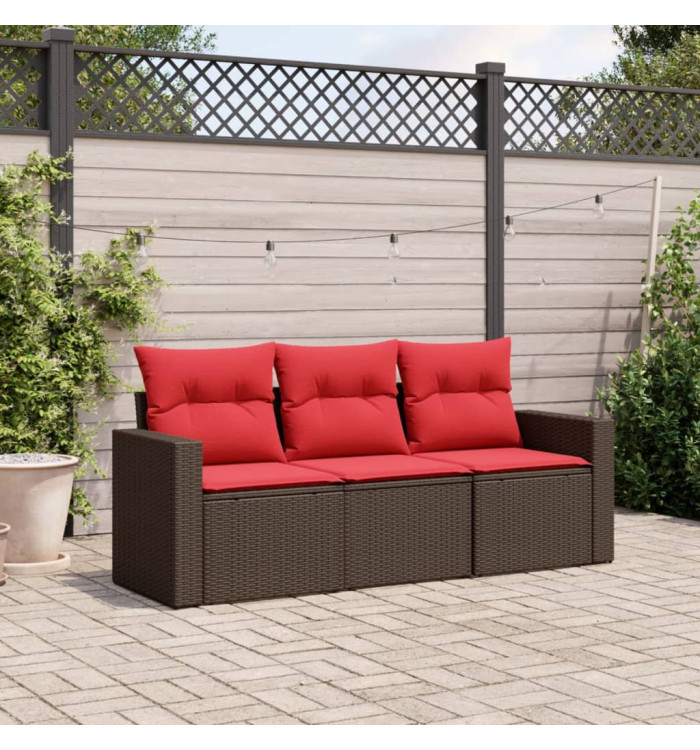Salon de jardin avec coussins 3 pcs marron résine tressée | Mobilier & Déco