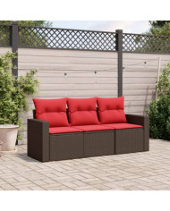 Salon de jardin avec coussins 3 pcs marron résine tressée | Mobilier & Déco