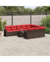 Salon de jardin et coussins 11 pcs marron résine tressée | Mobilier & Déco