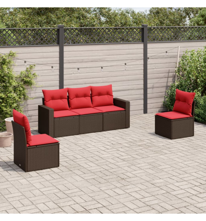 Salon de jardin avec coussins 5 pcs marron résine tressée | Mobilier & Déco