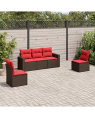 Salon de jardin avec coussins 5 pcs marron résine tressée | Mobilier & Déco