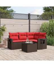 Salon de jardin avec coussins 5 pcs marron résine tressée | Mobilier & Déco