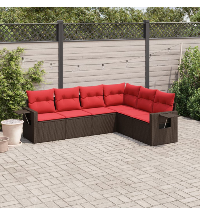 Salon de jardin 6 pcs avec coussins marron résine tressée | Mobilier & Déco