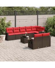 Salon de jardin avec coussins 9 pcs marron résine tressée | Mobilier & Déco