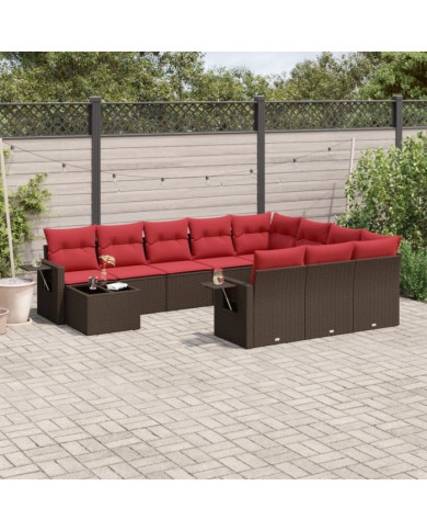 Salon de jardin et coussins 11 pcs marron résine tressée | Mobilier & Déco