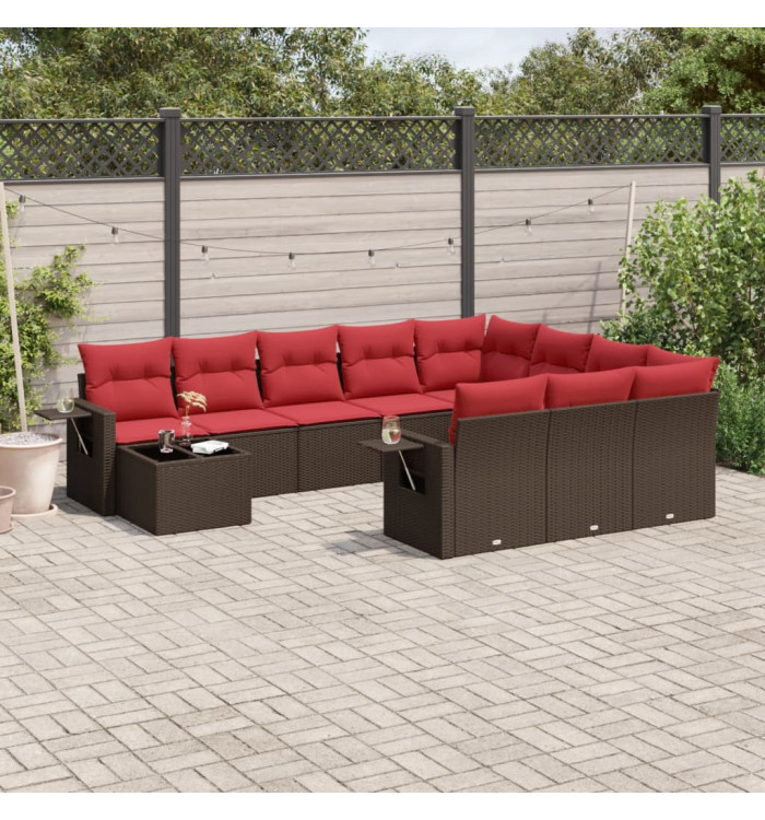 Salon de jardin et coussins 11 pcs marron résine tressée | Mobilier & Déco