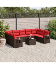Salon de jardin 10 pcs avec coussins marron résine tressée | Mobilier & Déco