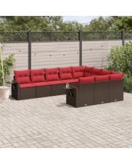 Salon de jardin 10 pcs avec coussins marron résine tressée | Mobilier & Déco