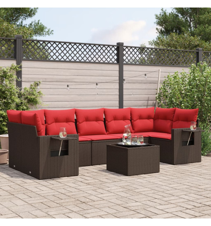 Salon de jardin 8 pcs avec coussins marron résine tressée | Mobilier & Déco