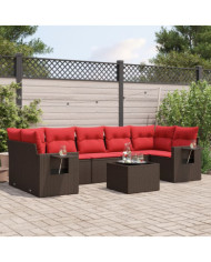 Salon de jardin 8 pcs avec coussins marron résine tressée | Mobilier & Déco