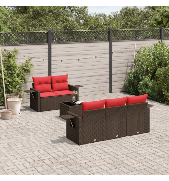 Salon de jardin 6 pcs avec coussins marron résine tressée | Mobilier & Déco