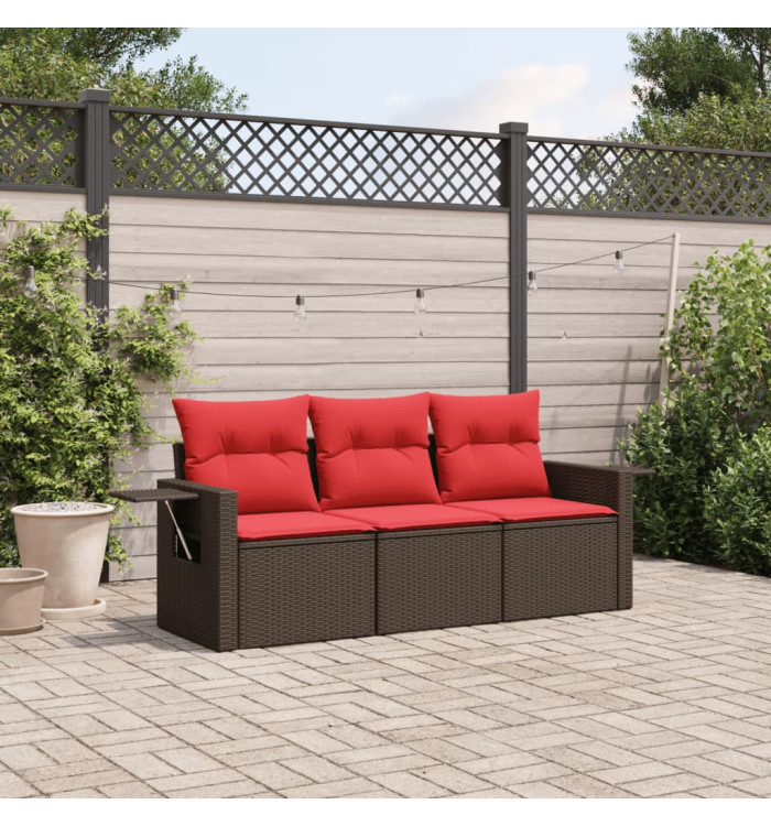 Salon de jardin avec coussins 3 pcs marron résine tressée | Mobilier & Déco