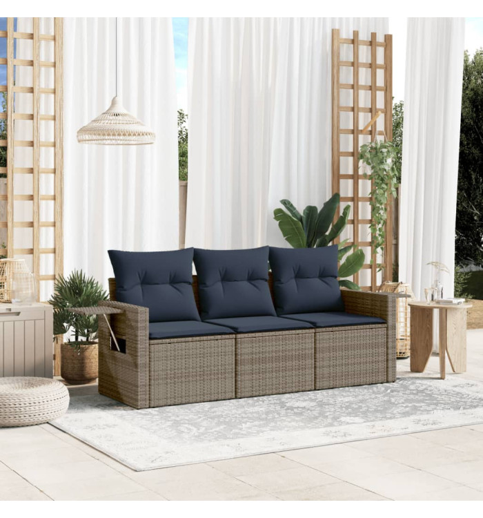 Salon de jardin avec coussins 3 pcs gris résine tressée | Mobilier & Déco
