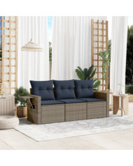 Salon de jardin avec coussins 3 pcs gris résine tressée | Mobilier & Déco