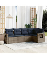 Salon de jardin 5 pcs avec coussins gris résine tressée | Mobilier & Déco