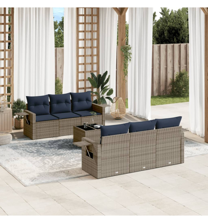 Salon de jardin 7 pcs avec coussins gris résine tressée | Mobilier & Déco