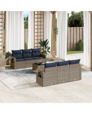 Salon de jardin 7 pcs avec coussins gris résine tressée | Mobilier & Déco