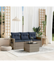 Salon de jardin 4 pcs avec coussins gris résine tressée | Mobilier & Déco