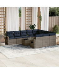 Salon de jardin 11 pcs avec coussins gris résine tressée | Mobilier & Déco