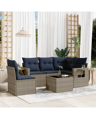Salon de jardin 6 pcs avec coussins gris résine tressée | Mobilier & Déco