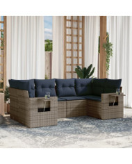 Salon de jardin 6 pcs avec coussins gris résine tressée | Mobilier & Déco