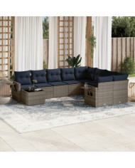 Salon de jardin 10 pcs avec coussins gris résine tressée | Mobilier & Déco