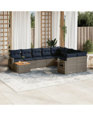 Salon de jardin 10 pcs avec coussins gris résine tressée | Mobilier & Déco
