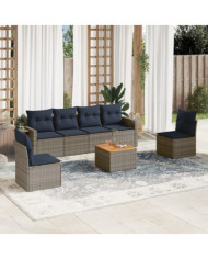 Salon de jardin 7 pcs avec coussins gris résine tressée | Mobilier & Déco