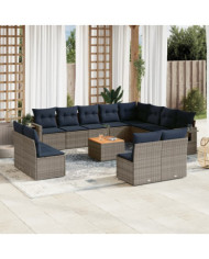 Salon de jardin avec coussins 13 pcs gris résine tressée | Mobilier & Déco